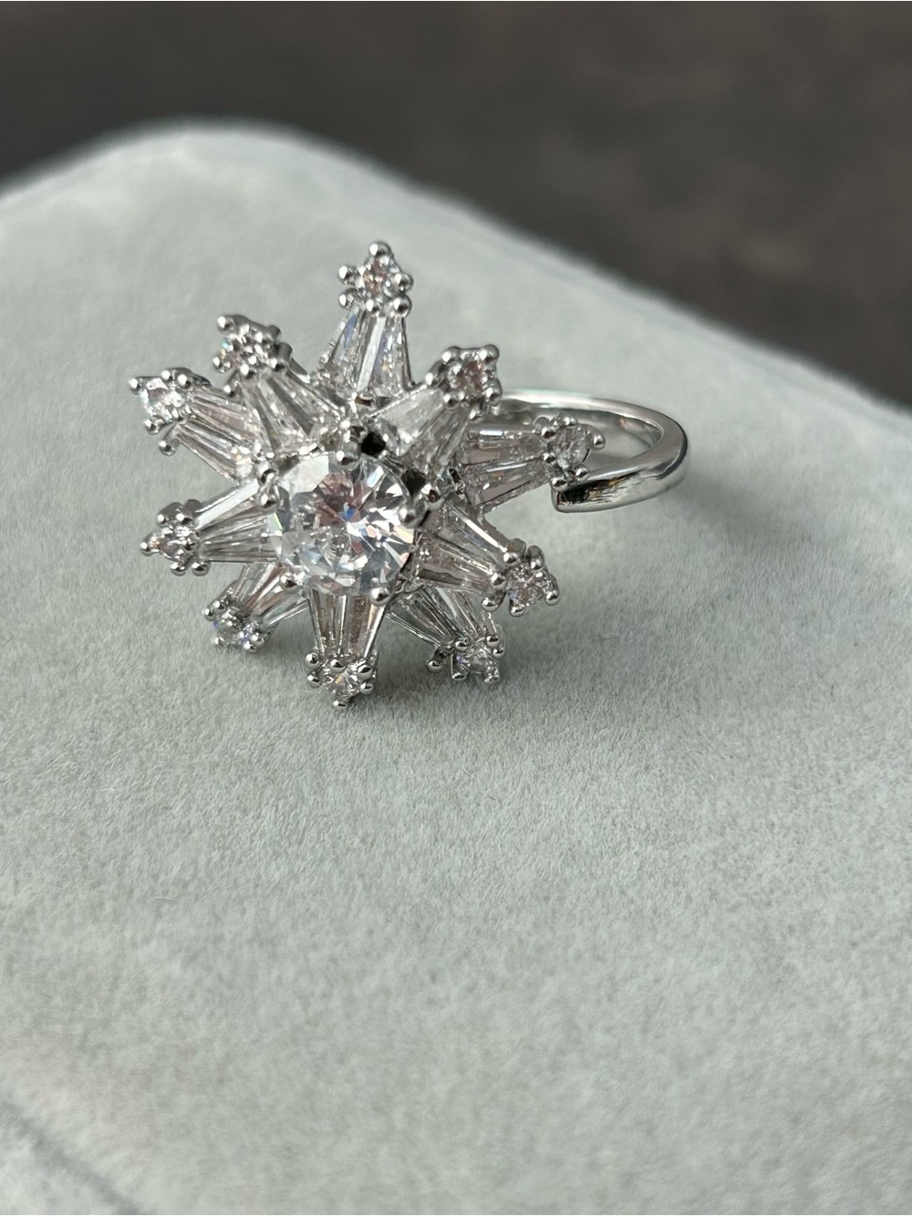 Silver Tone Snowflake Cocktail Fashion Ring